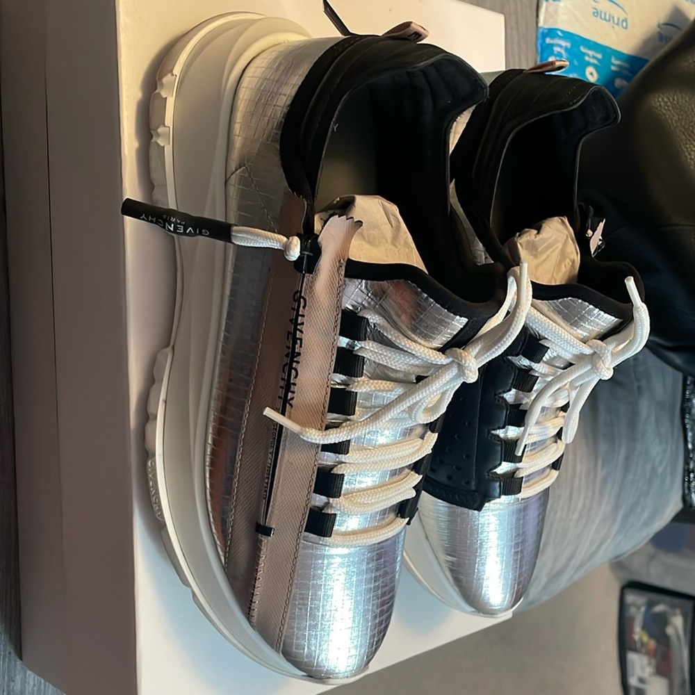 Black, silver and tan